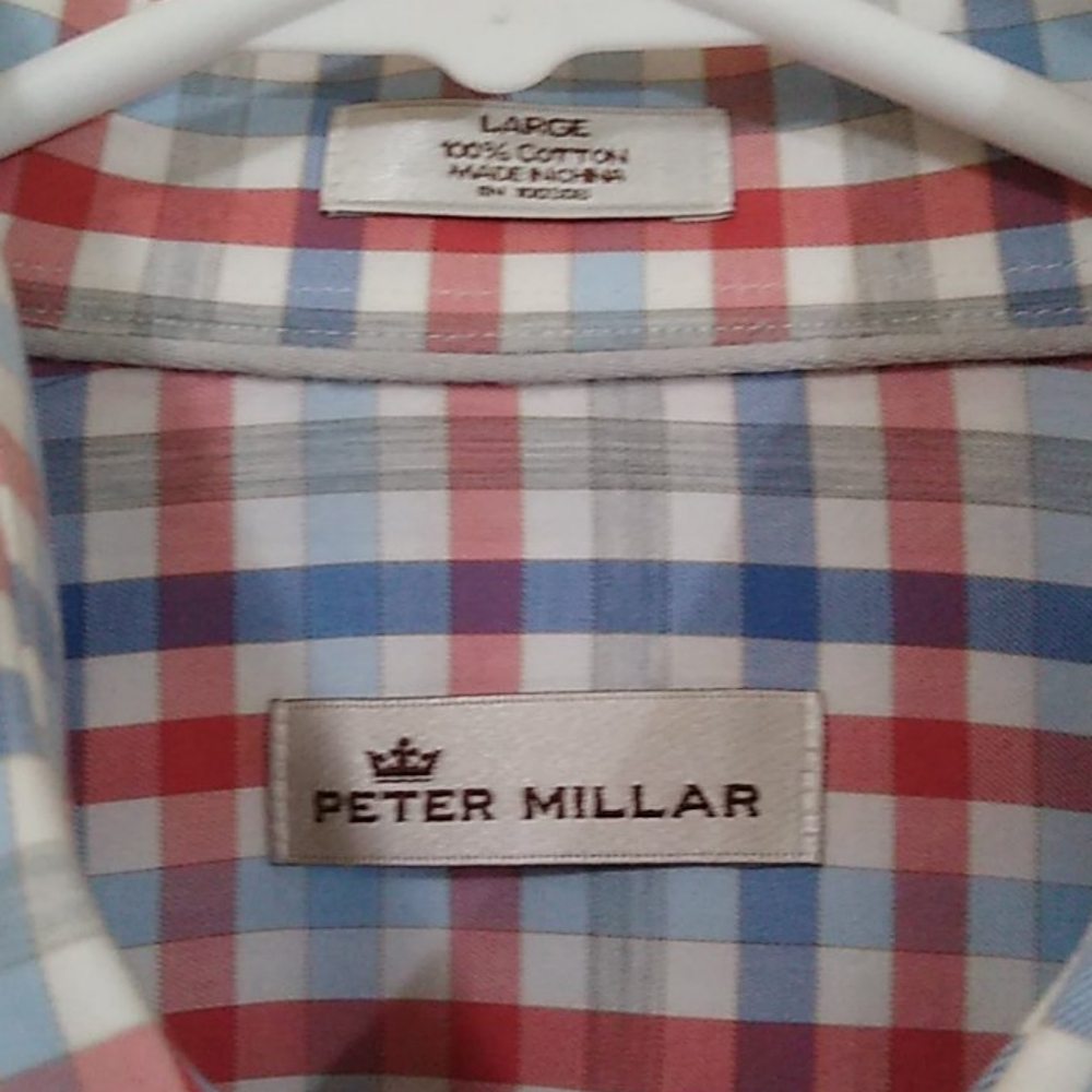 Peter Millar Button-Down - White Plaid - Large - image 5